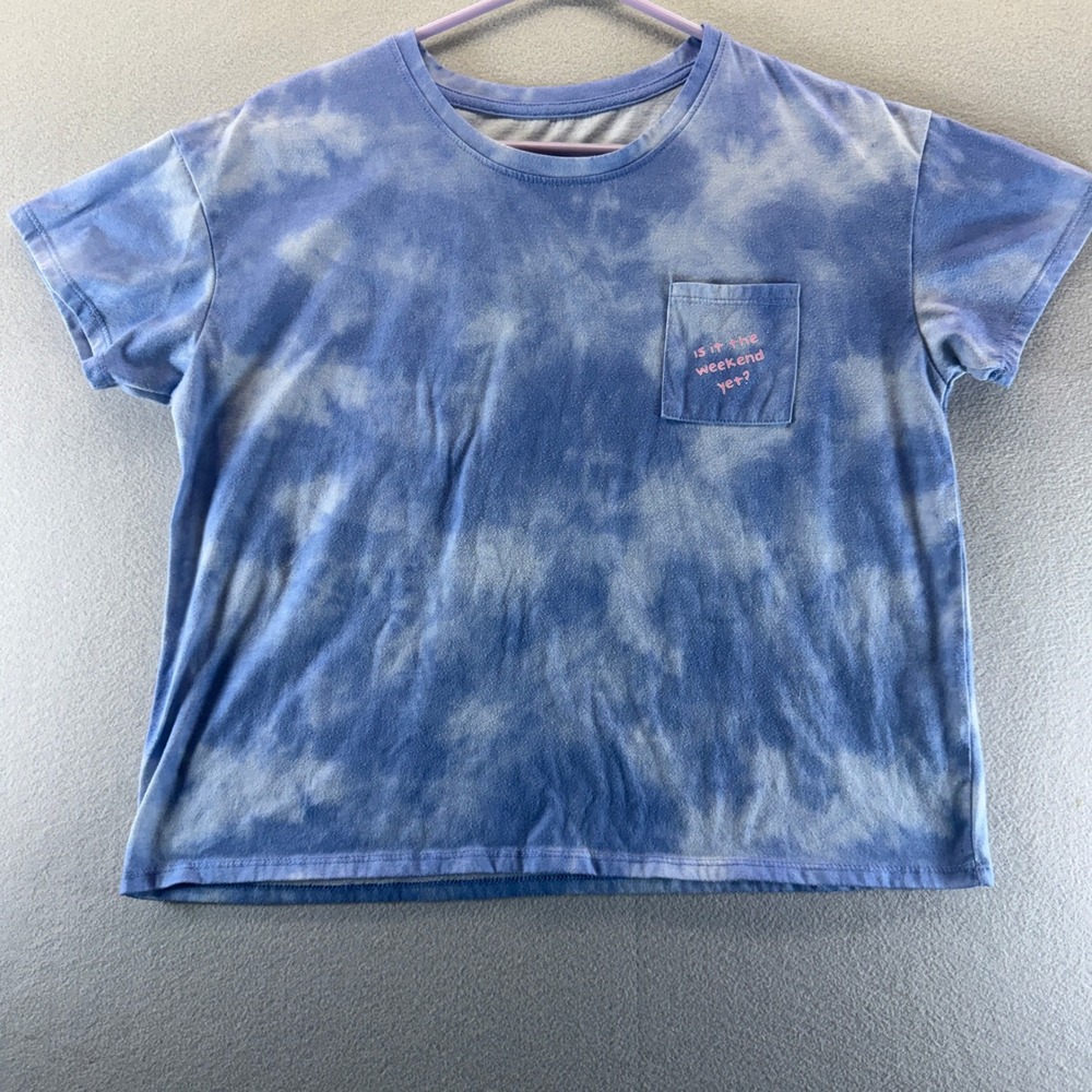 Wonder Nation Girls XL 14-16 Plus Tie Dye Pajama Top Blue Weekend Pocket Tee